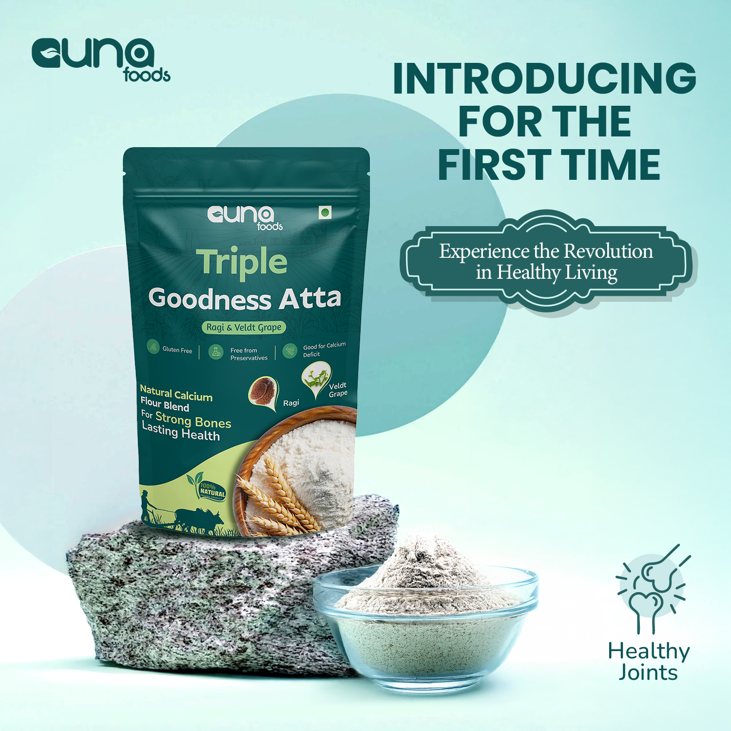 Guna Foods Triple Goodness Atta – Ragi & Veldt Grape (Perandai) Blend | Healthy Wheat Flour | No Artificial Preservatives | Daily Nutrition Atta || 8939136153514