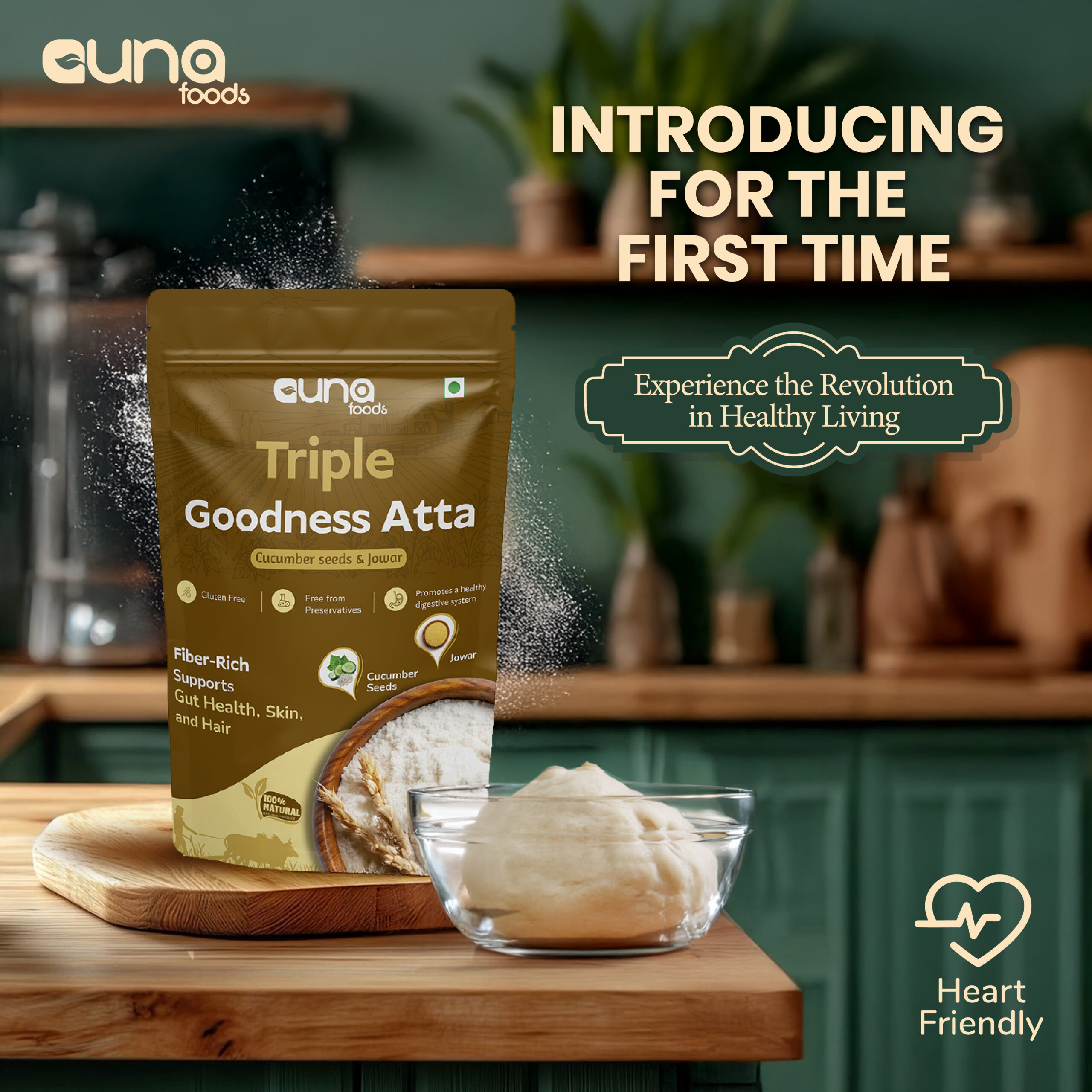 Guna Foods Triple Goodness Atta – Cucumber Seed & Jowar Blend | Healthy Wheat Flour | No Artificial Preservatives | Daily Nutrition Atta || 8939136153996