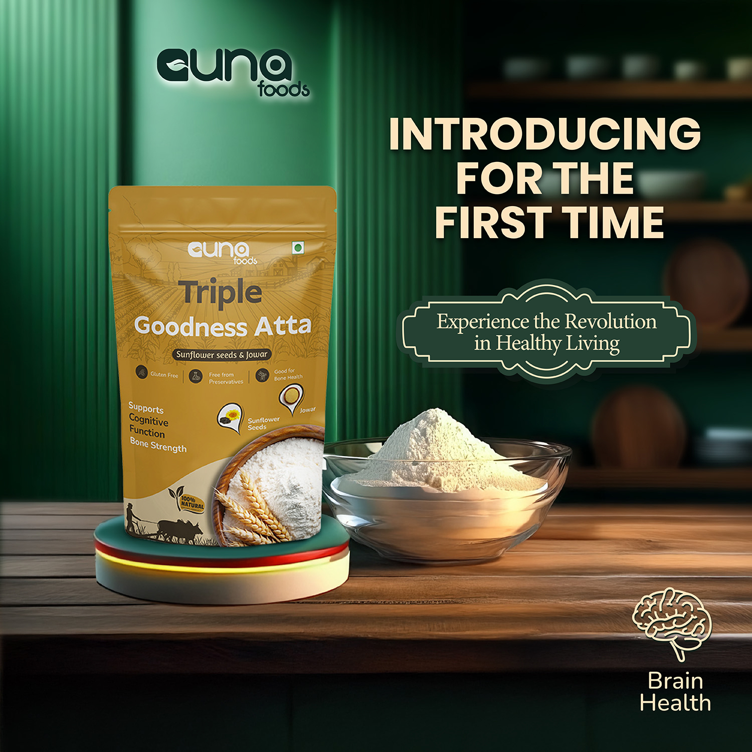 Guna Foods Triple Goodness Atta – Sunflower Seed & Jowar Blend | Healthy Wheat Flour | No Artificial Preservatives | Daily Nutrition Atta || 8939136153828