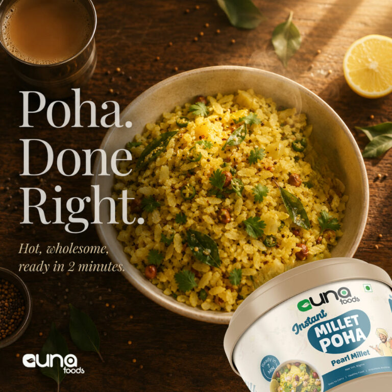 Guna Instant Millet Poha bowl — hot, wholesome and ready in 2 minutes